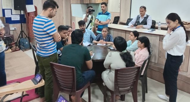 College students participating in an interactive group session at Techno India Main Campus